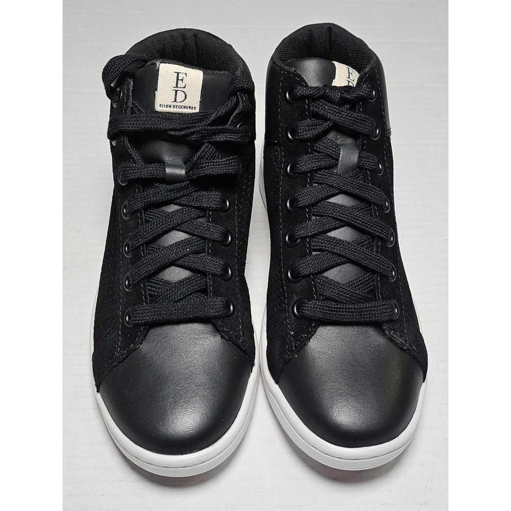 ED Ellen DeGeneres Camarilo 02 Black Leather Suede Mid Top Sneakers US 6M- EU 36
